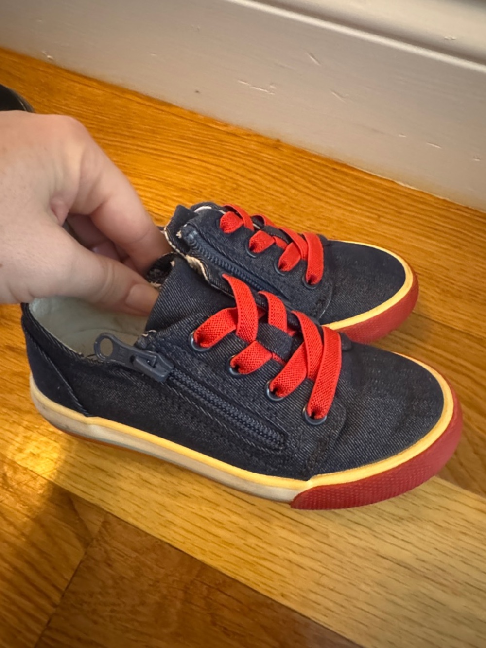 Cat & Jack Navy Canvas Sneakers with Red Laces